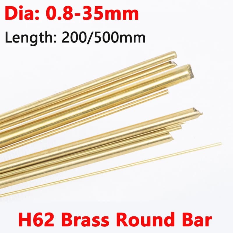 1pcs H62 Brass Round Bars Solid Rods Dia 0.8/0.9/1/1.1/1.2/1.3/1.4/1.5/1.6/1.8/2/2.2/2.3/2.4/2.6/2.8/3/3.8-35mm Length 200/500mm