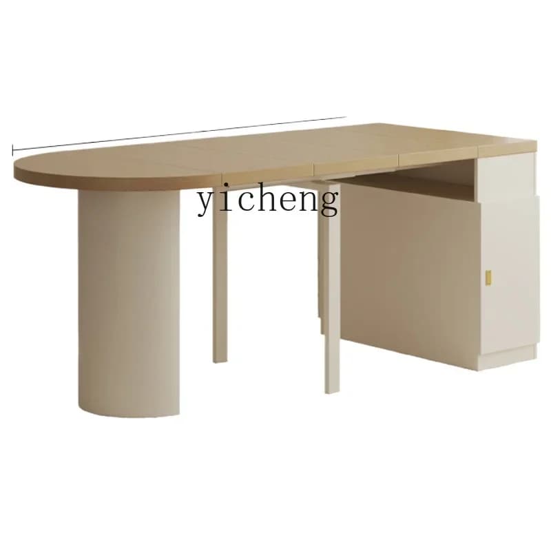 ZZTQH cream wind retrac dining table household folding semi-round table small apartment dining table dining