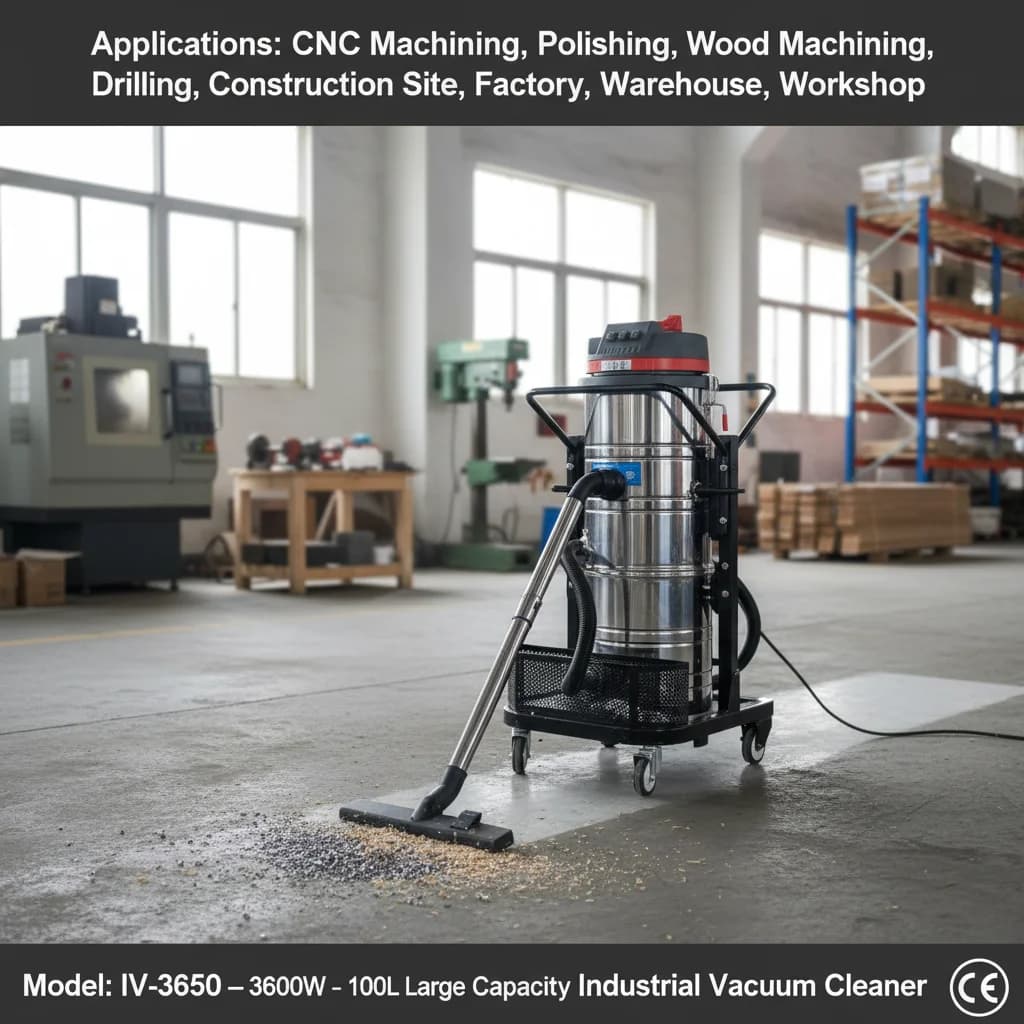 Industrial Electric New Stainless Steel 220V 100L Vacuum Cleaner for Chemical Powders Particles Granules Cotton Batting Plastic