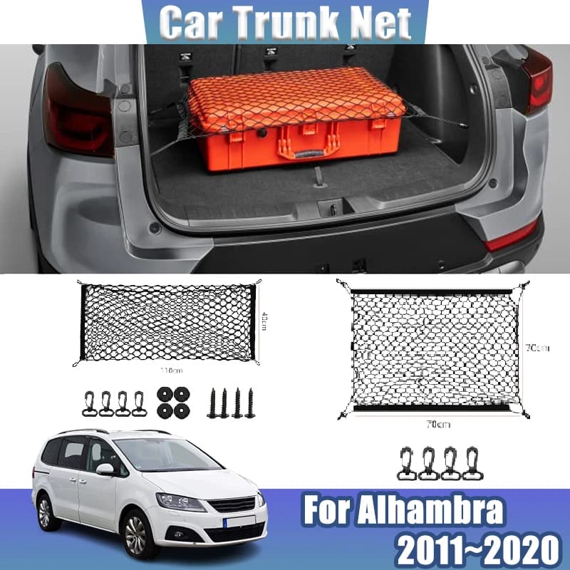 Car Trunk Net For SEAT Alhambra Volkswagen Sharan MK2 7N 2011~2020 Trunk Seat Elastic String Net Storage Pocket Car Accessories