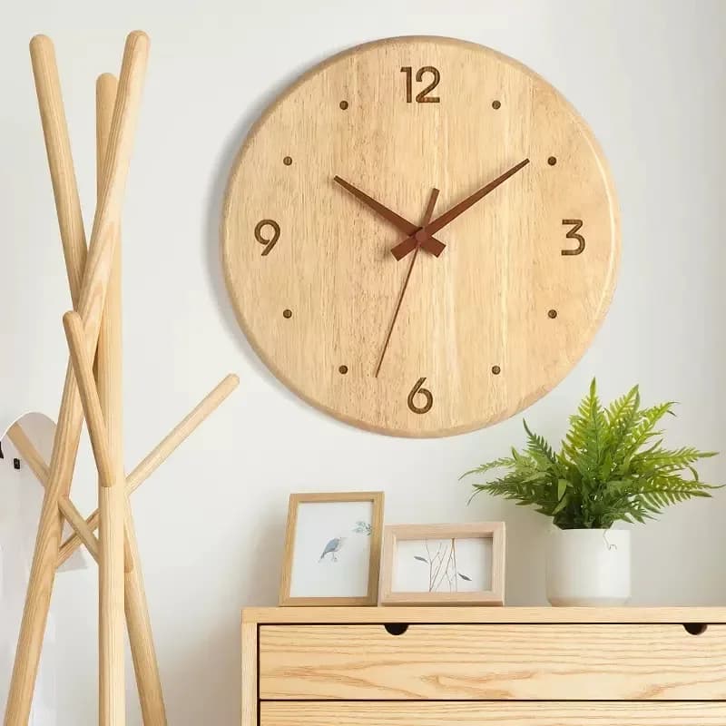 Japanese Style Wooden Simple Wall Clock Log Rubber Wood Clock Living Room Fine Sound Clock Home Decoration