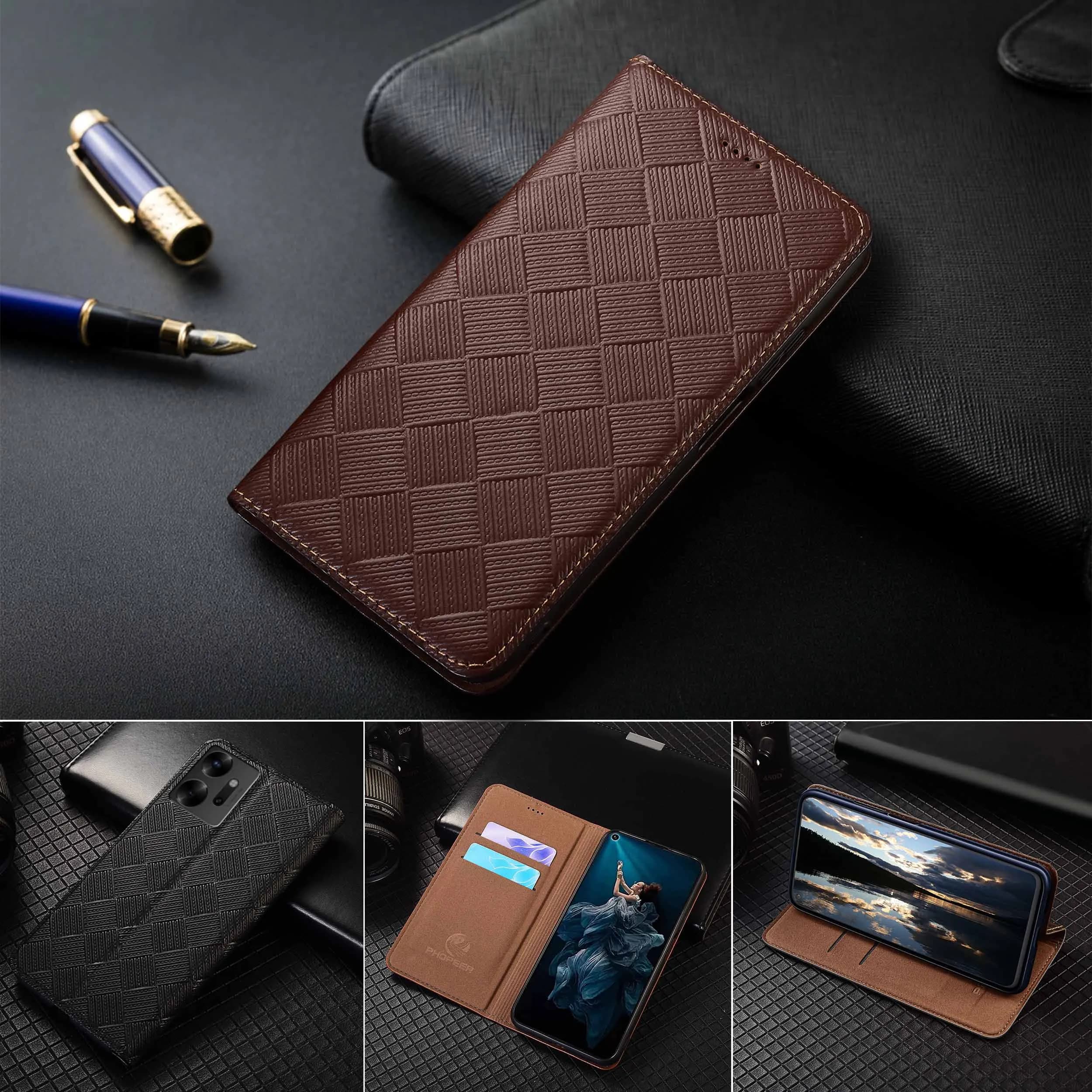 For Infinix Zero 20 30 40 X Pro Neo Ultra 5G 2022 2023 4G Knit Pattern Of Genuine Leather Wallet Flip Phone Cover Case Cowhide