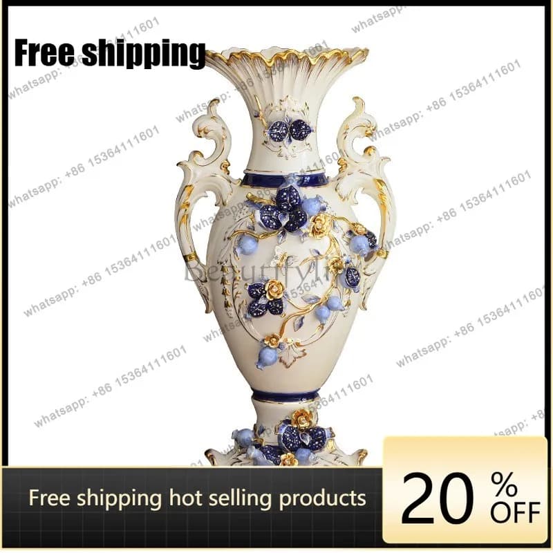 LS European large ceramic vase ornament large floor-to-ceiling home decoration dry vase flower arrangement entrance