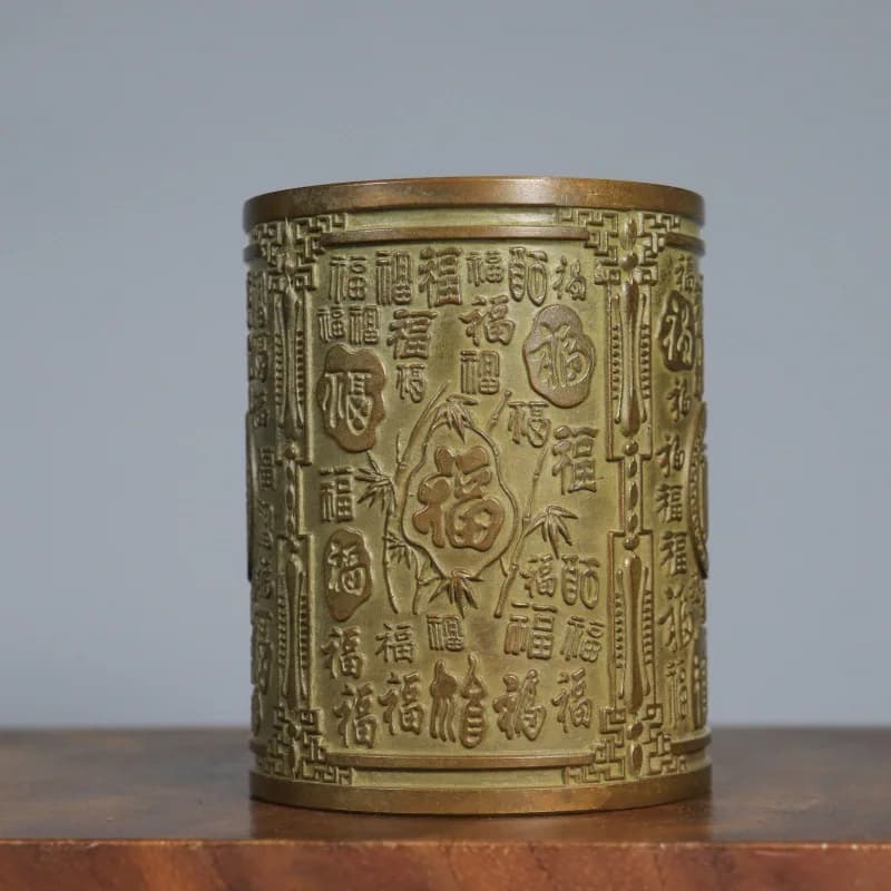 Pure copper "Hundred Blessings" pen holder, four treasures of the study, desk ornament, pure copper pen holder, cross-border sup