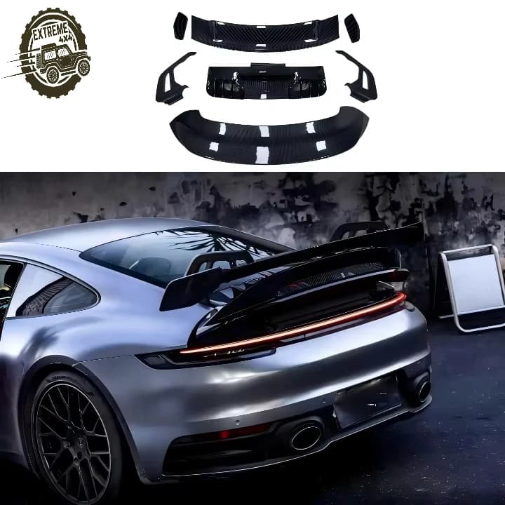 For Porsche 911 Carrera 992 Carbon Fiber Rear Bumper Spoiler Double Layer Dry Carbon Polished Finish Body Kit 2020- Factory