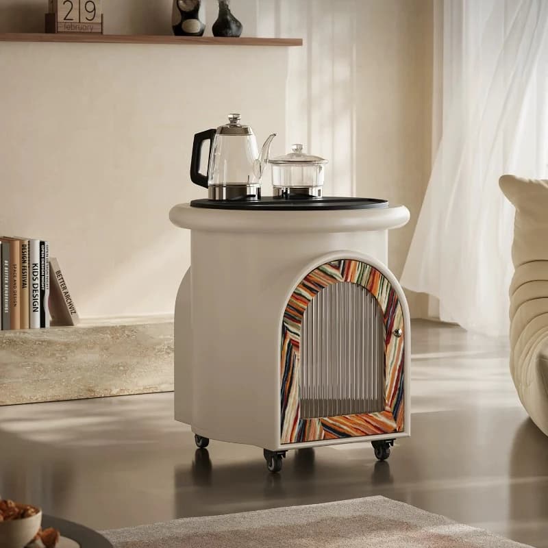 Italian original patent paint rainbow veneer trolley household movable multi-layer solid wood tea table