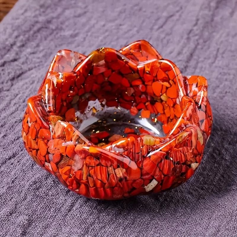 1pc Natural Crystal Resin for Lotus Base for Lotus Bowl, Home Decor Ornament with Irregular Cracked Stone and Small Chips