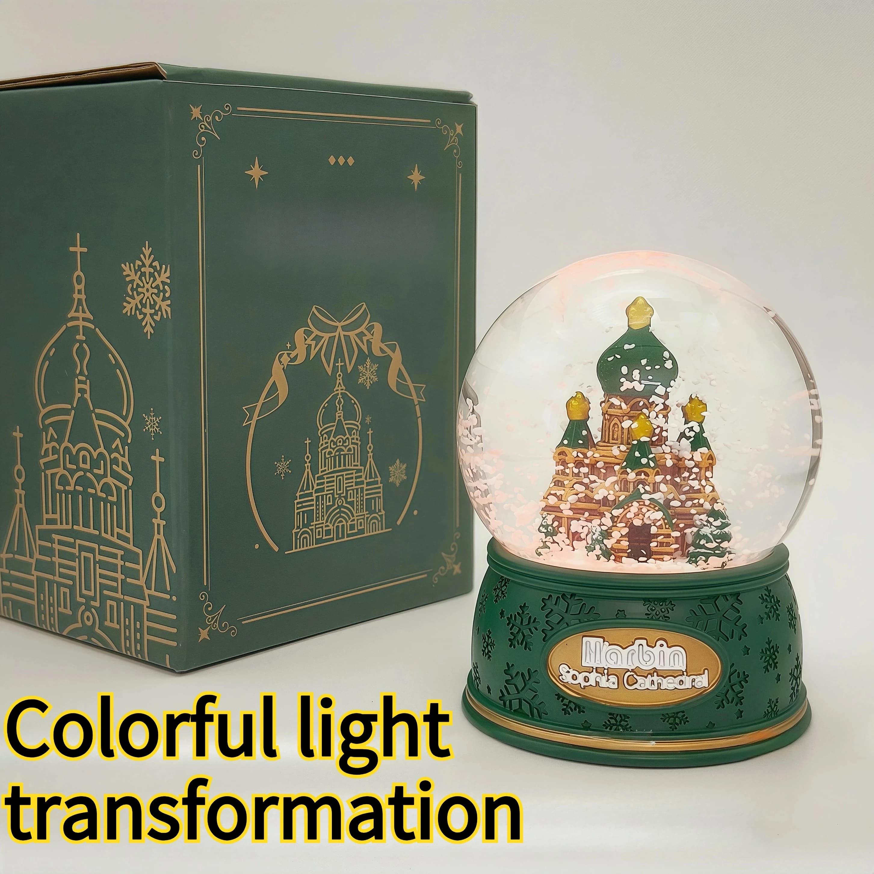 2026 Creative Church Three-dimensional Crystal Ball Colorful Lighting Snow Scenery Decoration Ornament Gift