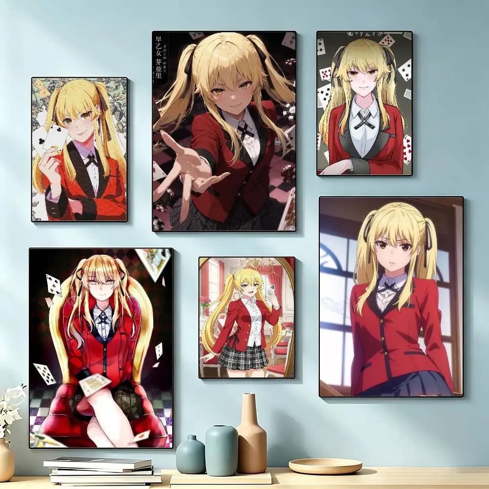 Anime k-Kakegurui M-Mary Saotome  Poster Waterproof Wall Art Sticker For Bar Living Room Vintage Decor High Quality Print Gift