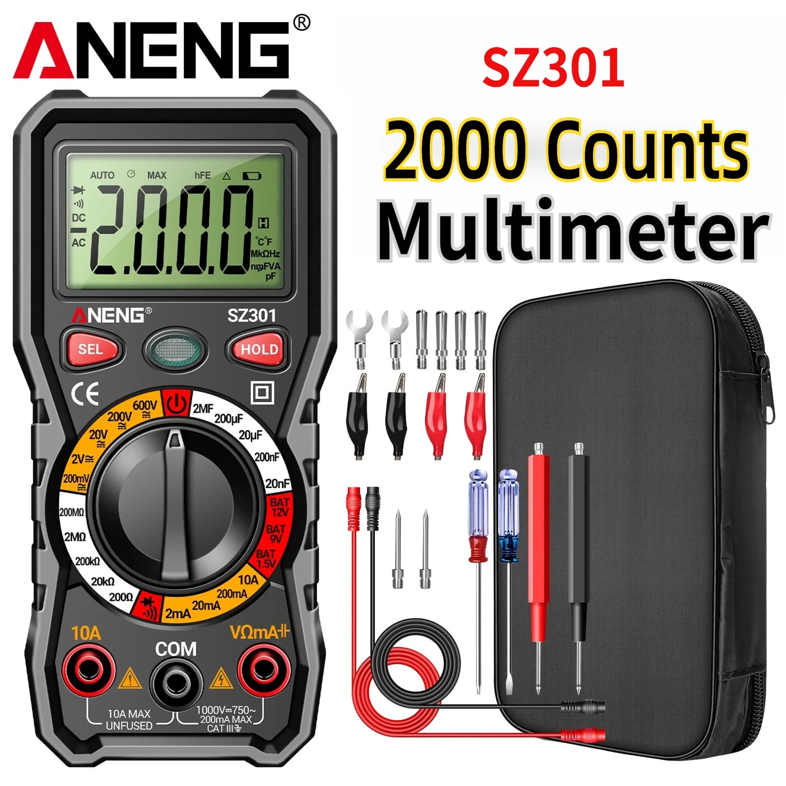 Digital Multimeter ANENG SZ301 600V AC DC Voltage Meter  Capacitance 2000 Count DIY Electronics Tester Multimetro Home Tools
