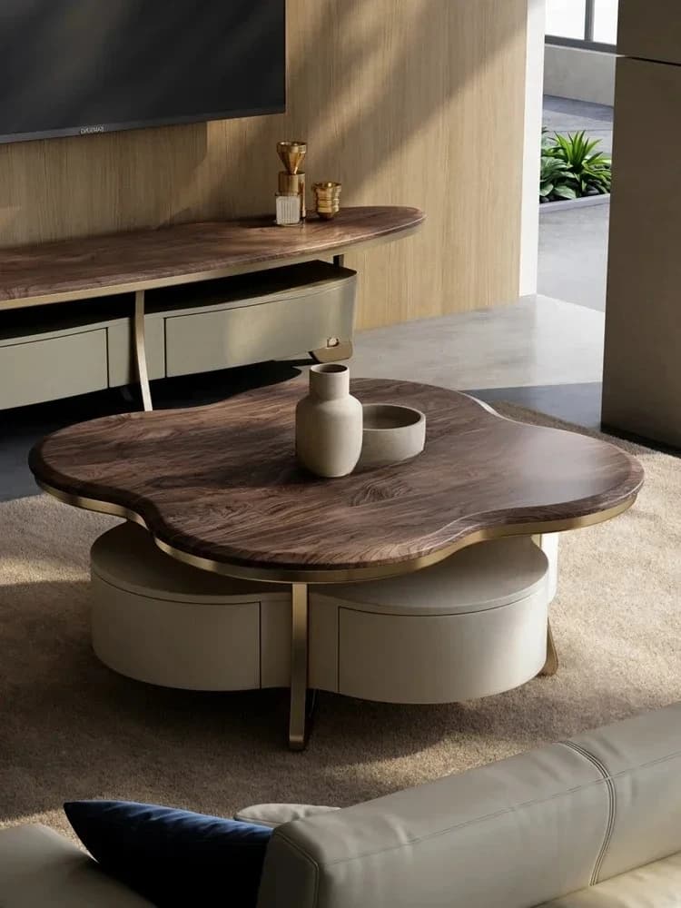 P6.29  Solid Wood Coffee Table Walnut Villa Living Room High-End Modern Furniture round Square Table