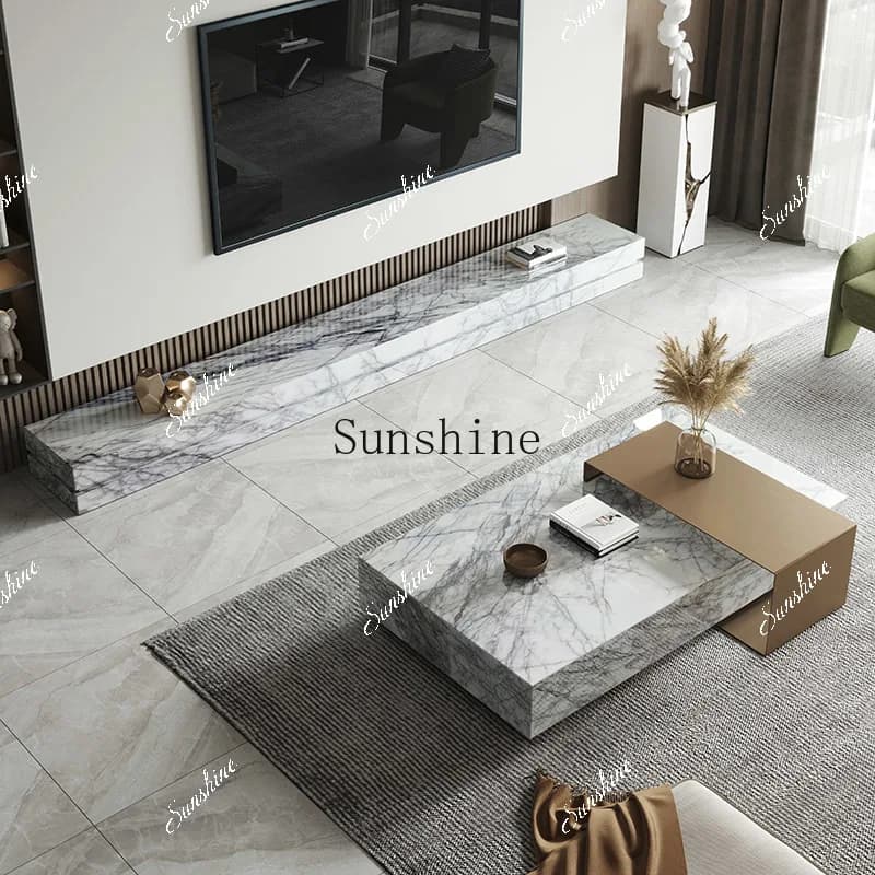 Italian minimalist natural medium white marble coffee table villa high-end  FT