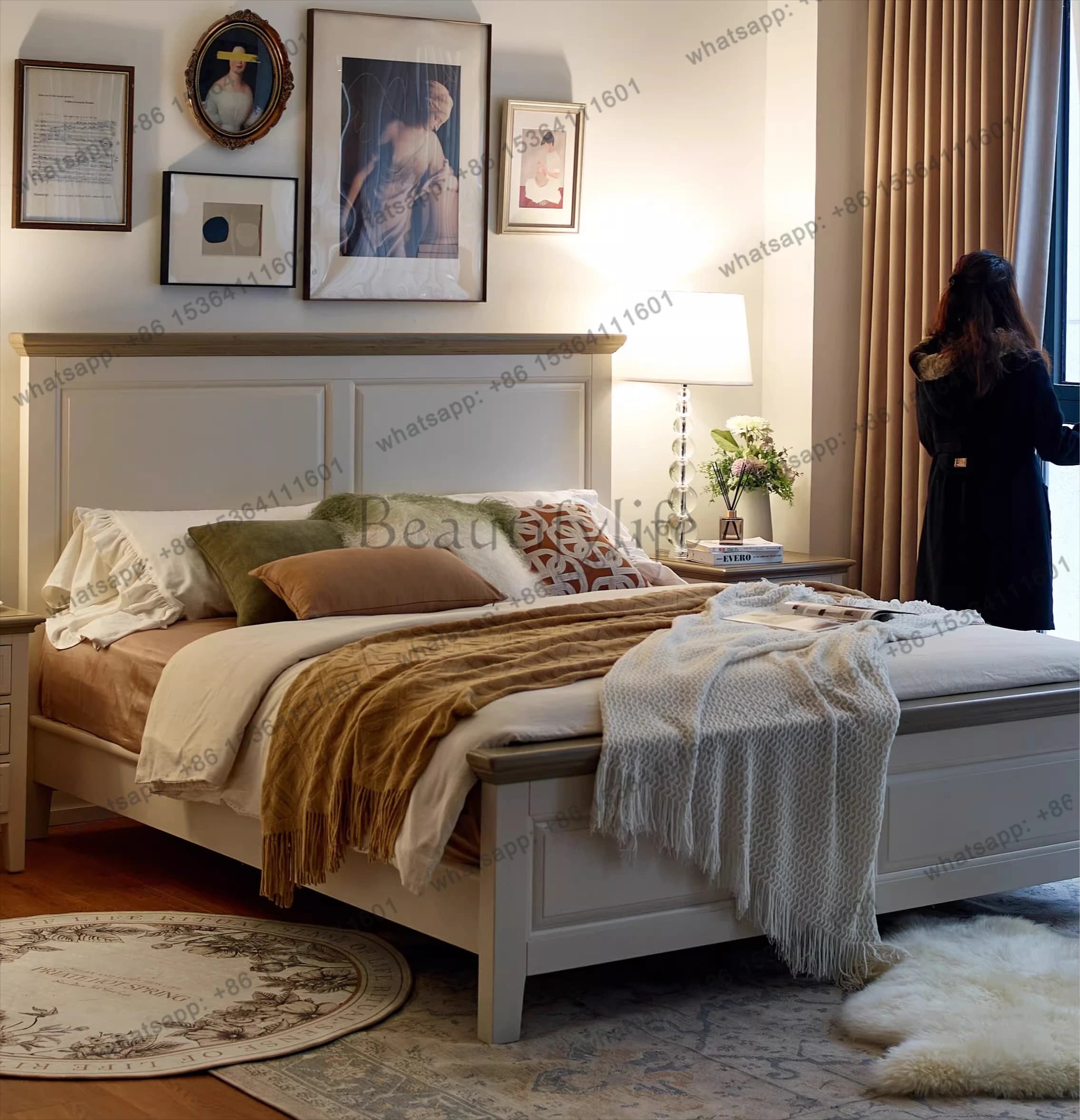 American French solid wood bed Mediterranean white all solid wood light luxury all solid wood bed
