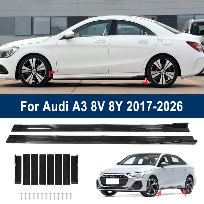 For Audi A3 8V 8Y 2017-2026 2018 Car Side Skirt Splitters Extended Side Spoiler Sport Body Kit Bumper Lip Modified Parts 8Pcs