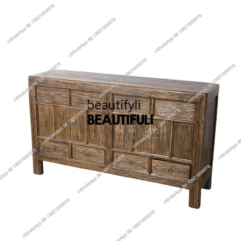 ss8350 Wabi Santian Wind Solid Wood Chinese Entrance Hall Cabinet Elm Bucket Cabinet Storage Decoration Classical Old Storage Ca