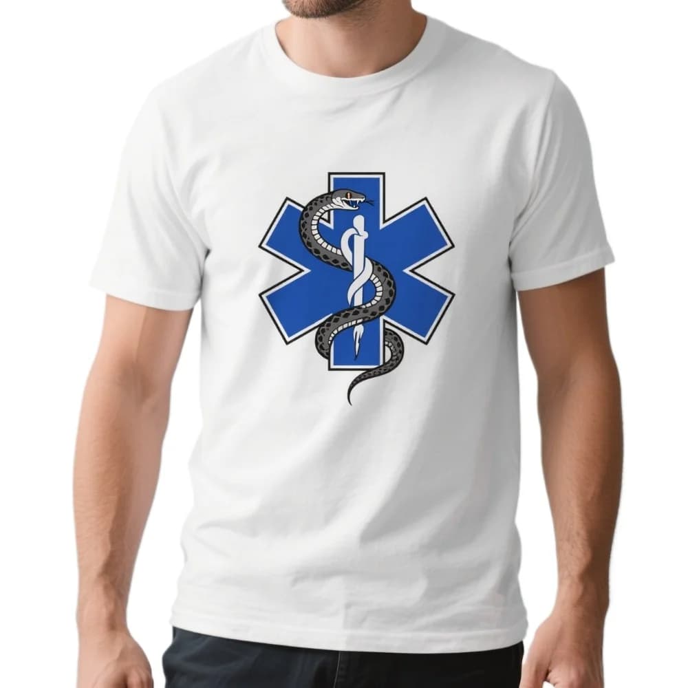 Star of Life Serpent Graphic EMS Mens T-Shirt. Cotton Short Sleeve O-Neck Unisex T Shirt EMT, Paramedic or Ambulance Driver Gift