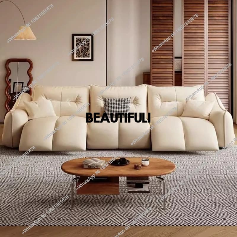 Italian Beige Electric Sofa Strong Modern Luxury Relax 3 Seater Sofa Living Room Recliner Lazy Divano Moderno Furniture Home