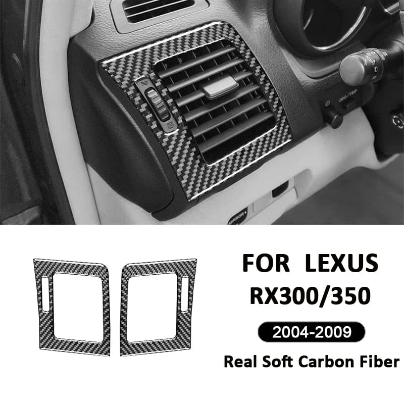 Carbon Fiber Car Inner Door Left Right Air Conditioning Outlet Vent Frame Decoration Sticker For LEXUS RX300 RX350 2004-2009