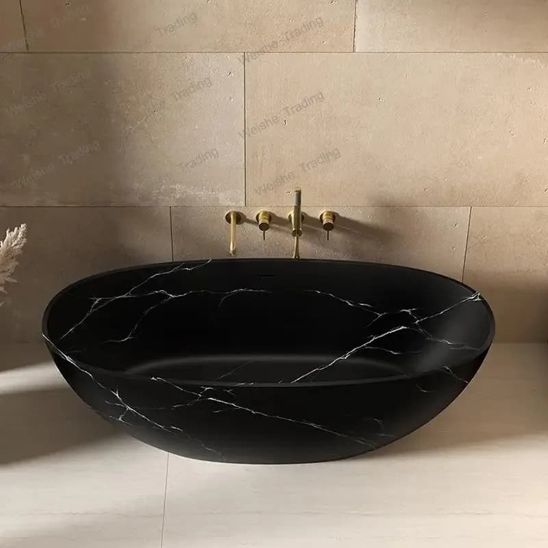 Artificial Stone Bathtub, Marble Look Freestanding Tub for Hotel & Home, Heat Retention & Easy Clean, Body Contour Design