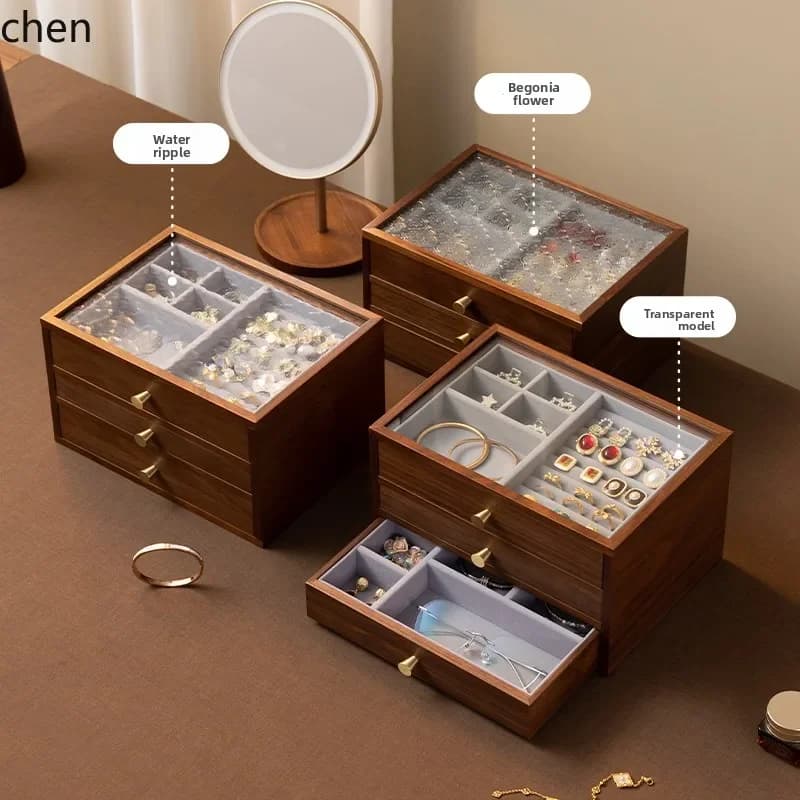 DSAWooden Jewelry Storage Box High-end Delicate Necklace Ring Earrings Gold Hand Jewelry Jewelry Box