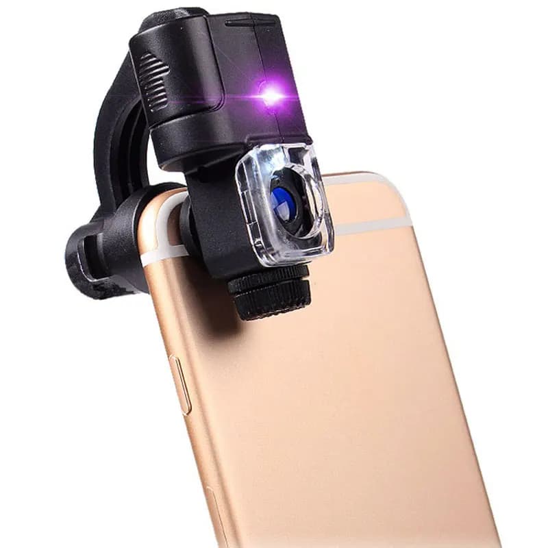 2PCS Universal 90X LED Illuminant Identification Magnifier UV Light Loupe Pocket Clip Microscope for Smart Phone