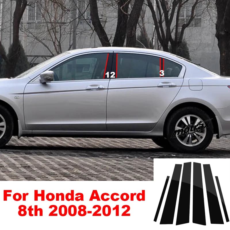 For Honda Accord 8th 2008-2012 Car B C Pillar Stickers Bright PC Window Trim Cover Middle Pillar Decorative Exterior Accessories