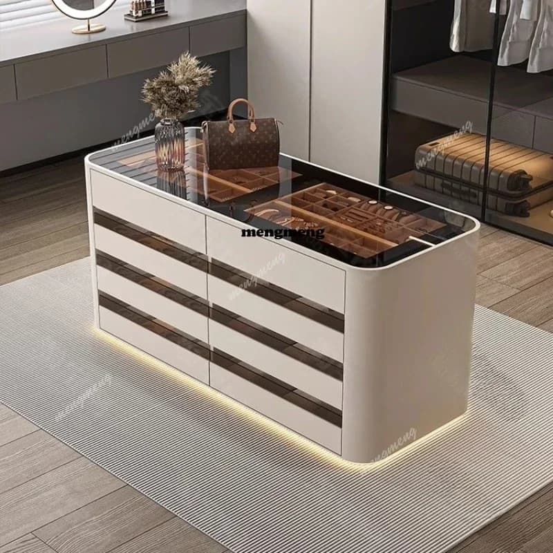 Light luxury high-end home cloakroom Nakajidai jewelry display cabinet bedroom storage chest floor cabinet Modern Nordic home