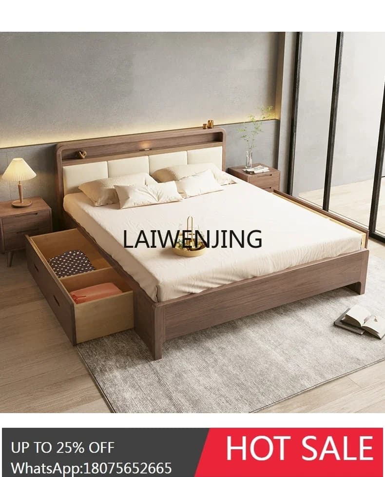Nordic style solid wood bedroom 1.8 meters master bedroom large bed high box storage bed