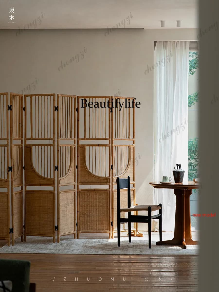 Rattan screen foldable room partition hotel homestay tea room folding screenN138