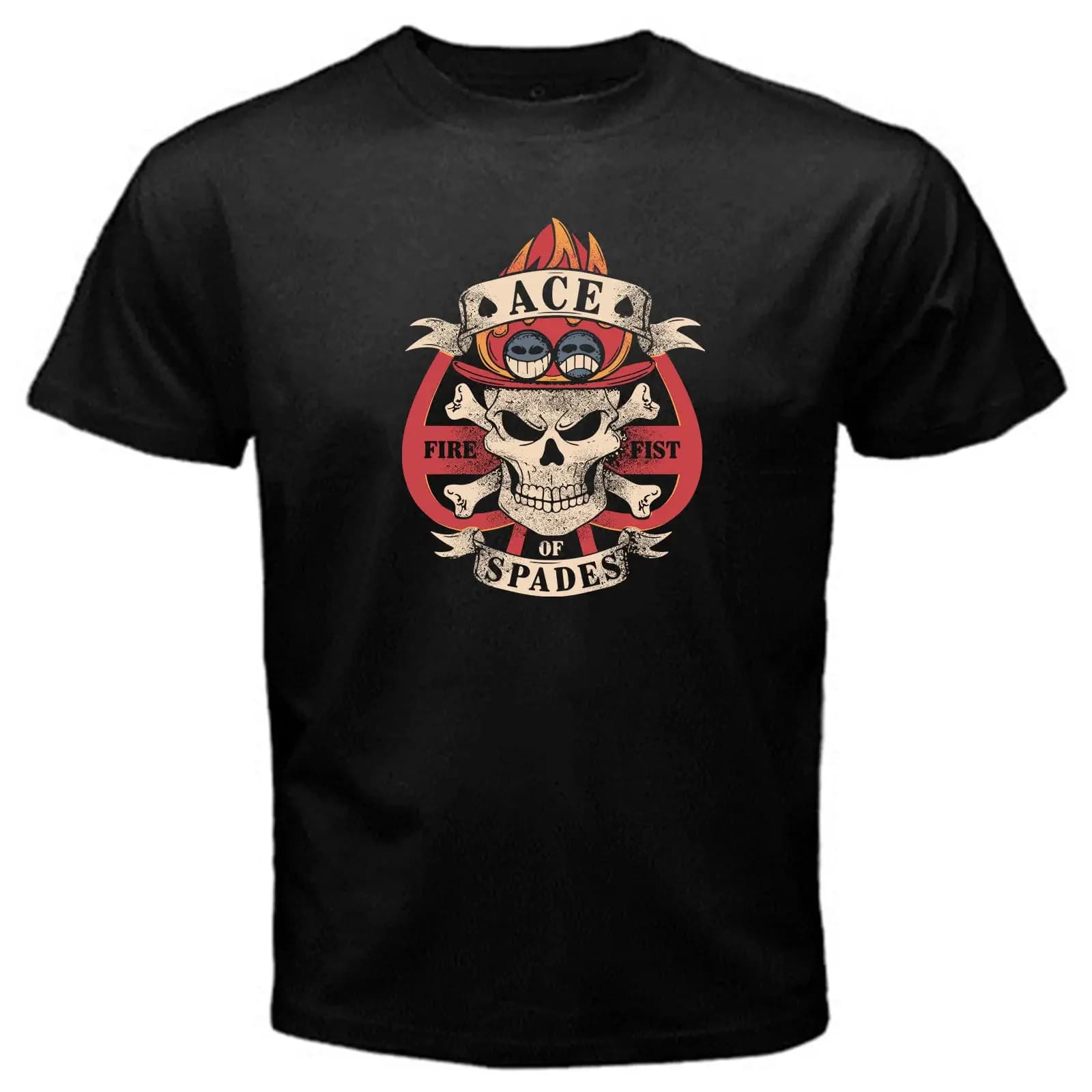 Fire Fist of Spade Funny Design Pirate Ace T-Shirt 100% Cotton O-Neck Short Sleeve Summer Casual Mens T-shirt Streetwear