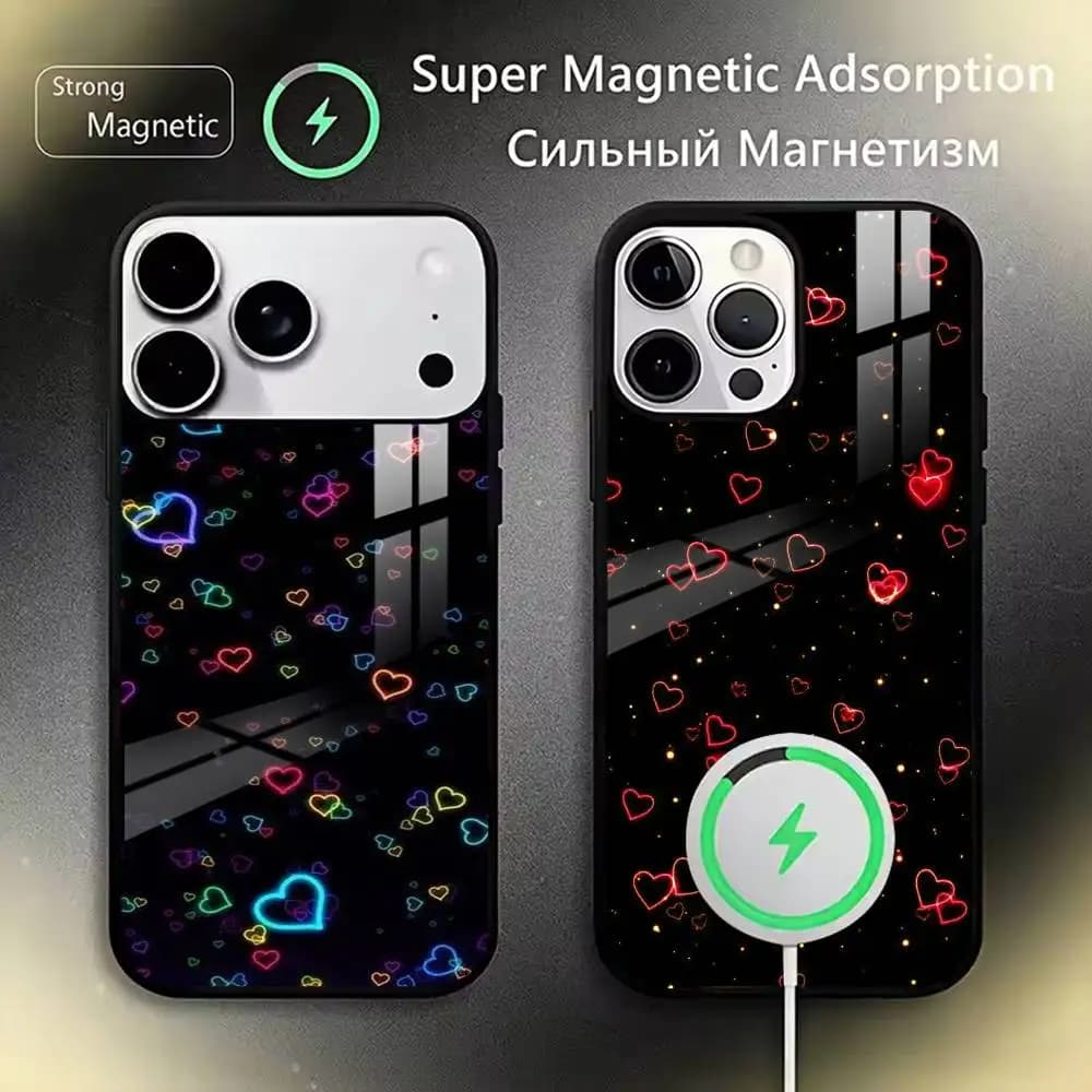 Neon Rainbow Heart   Phone Case For iPhone17,16,15,14,13,12,11 Plus,Pro Magnetic with Magsafe Wireless Charging