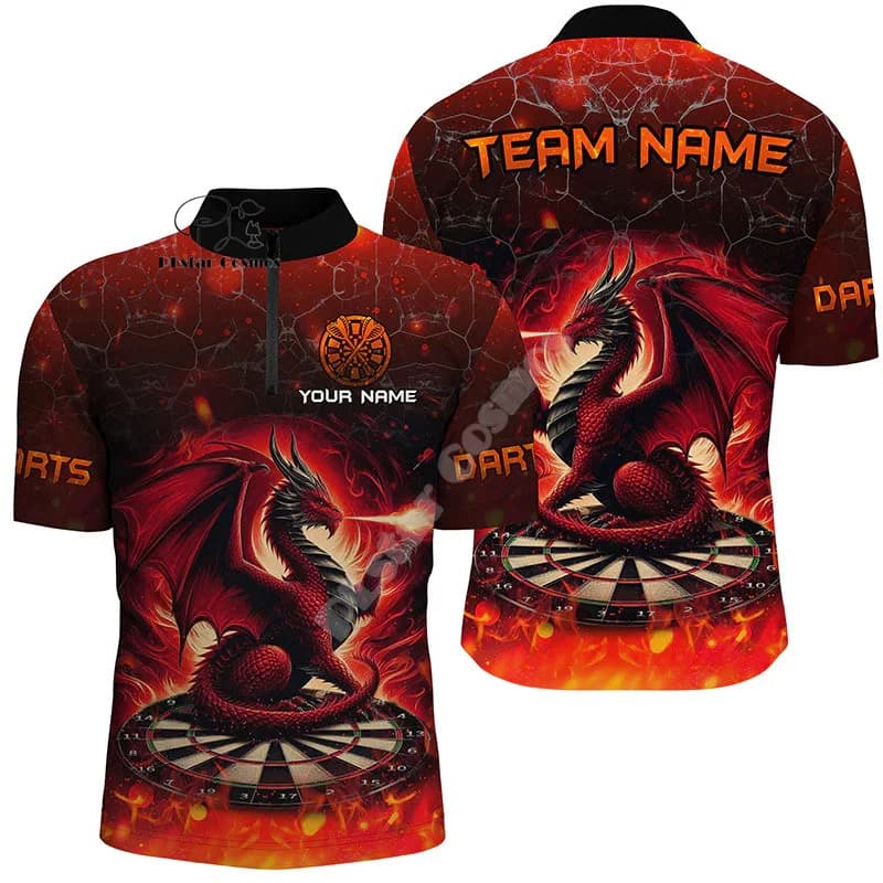 Custom Name Darts Camo Vintage Flame Graffiti Tattoo Retro 3DPrint Harajuku Summer Funny Short Sleeves Zip Polo Shirts Jersey A2