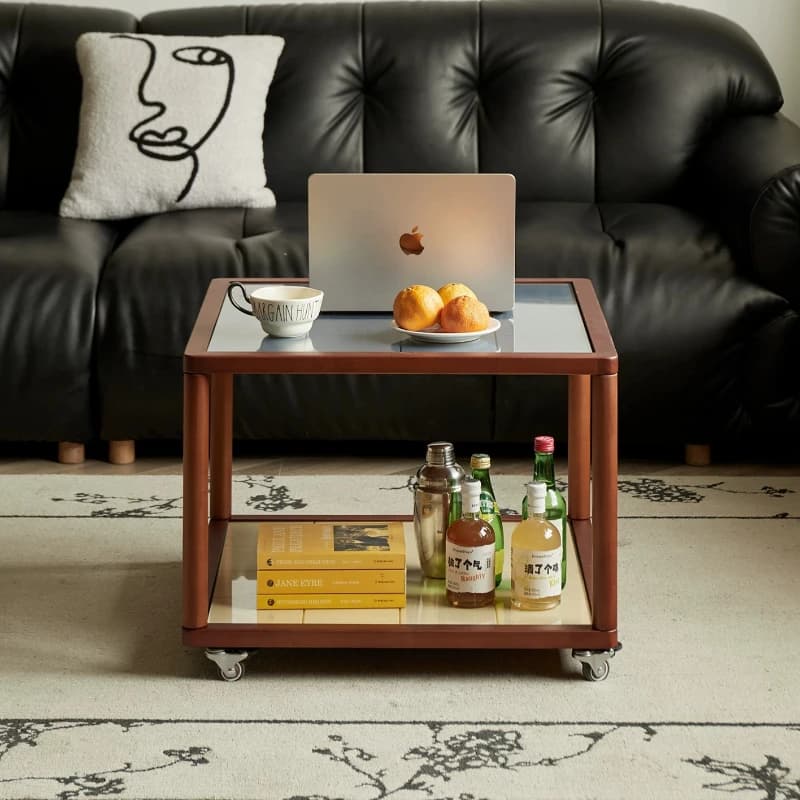Moving Design Coffee Tables Wheels Square Minimalist Wooden Coffee Table Small Flexible Mesas De Centro Para Sala Home Furniture