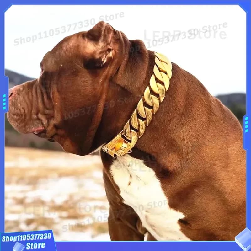 Customizable Gold Dog Collar Durable Universal Fit for Pets Personalized Fashion Accessory High Quality Adjustable Neck Strap