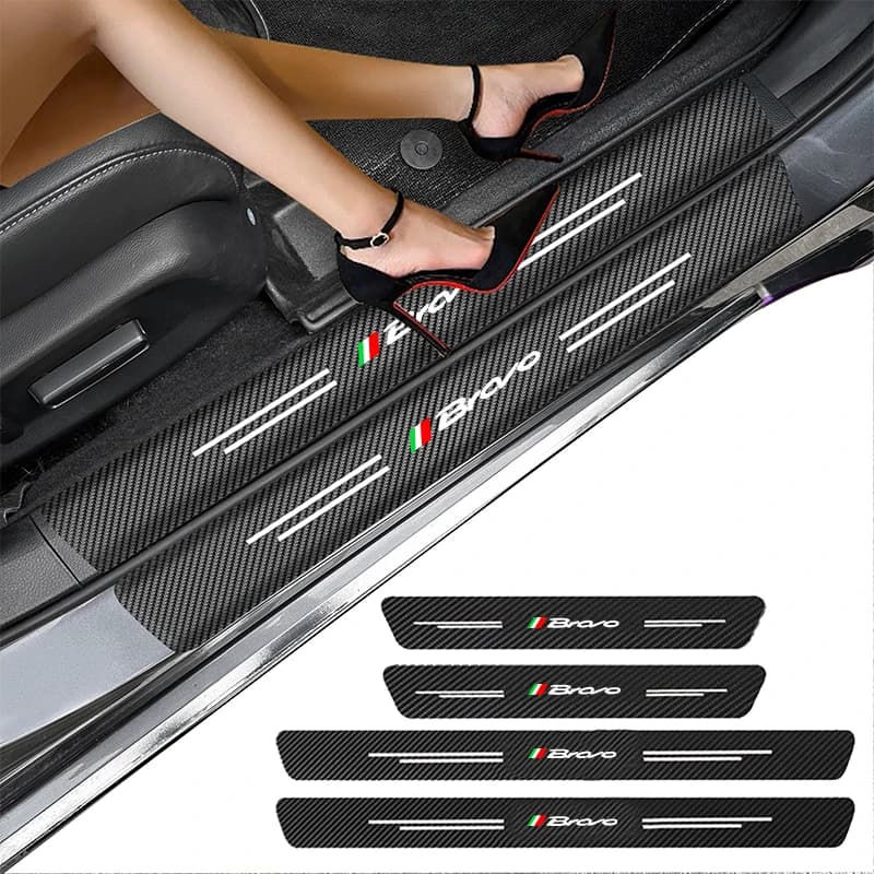 Carbon Fiber Car Door Sill Threshold Protector Auto Stickers Decals For Fiat Bravo Logo Accessories