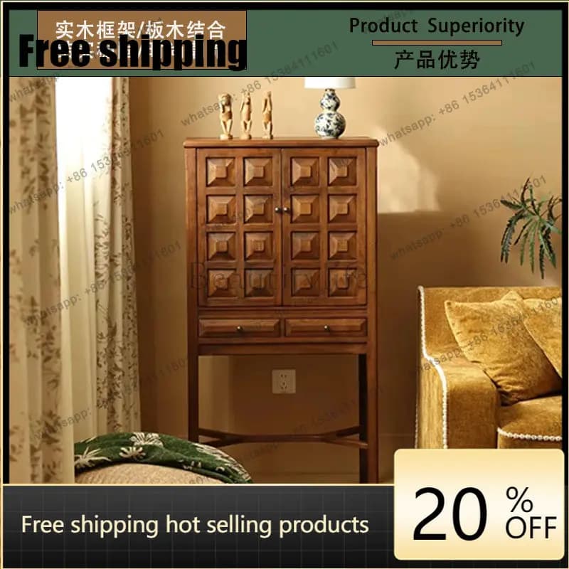 jj5 Best Seller Yj9 Small Solid Wood Living Room Dining Side Decorative Cabinet Ultra-thin White Wax Premium French Retro