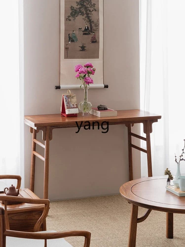 LM New Chinese Style Solid Wood Narrow Wall-Mounted Ming Style Side Table Old Elm Wood Entryway Console Cabinet
