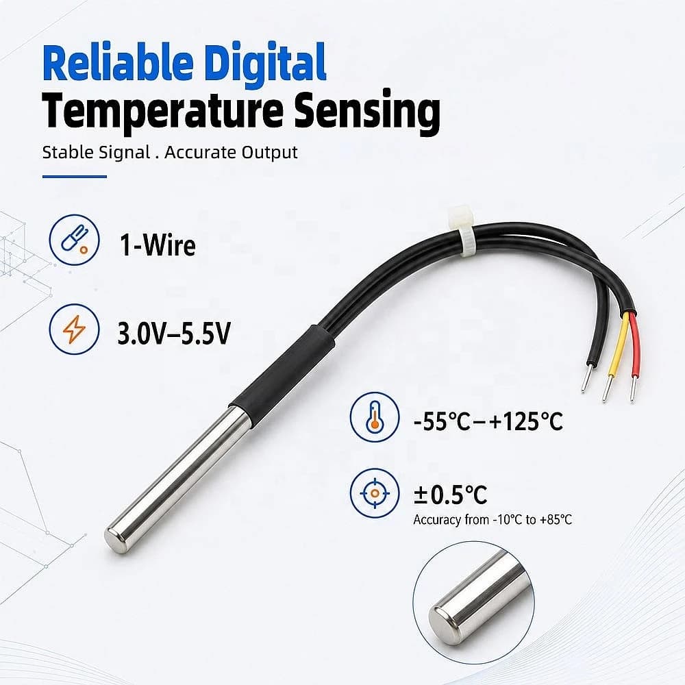 DS18B20 GTS200 Stainless Steel Digital Temperature Probe Sensor for Smart Home IoT Water Heater Refrigerator