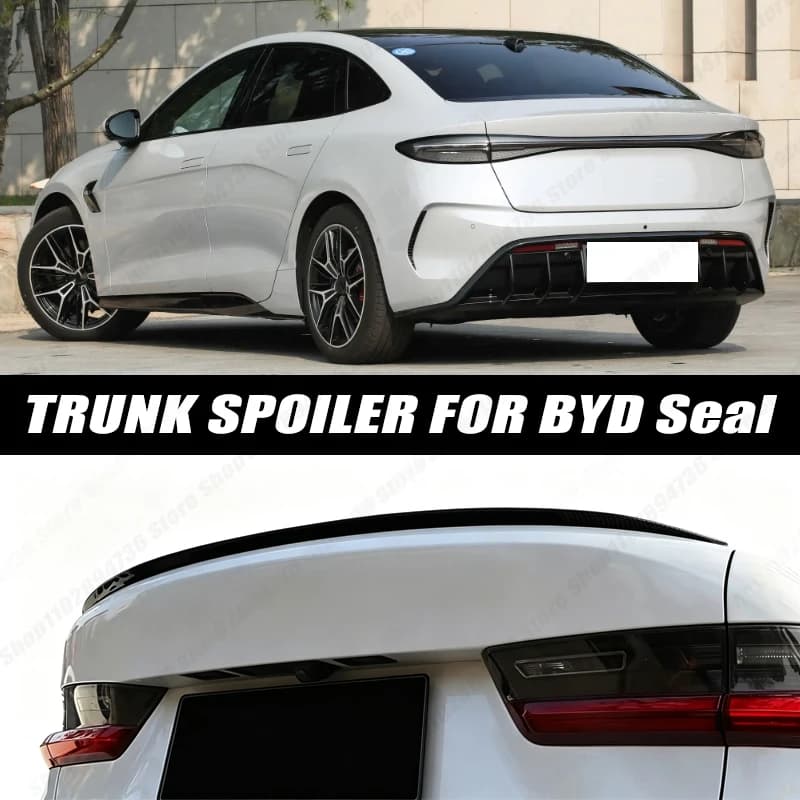 120CM Glossy Black Soft Rubber Universal Rear Trunk Spoiler 5D Carbon Look Tail Wing Fit For BYD Seal Car Accessories