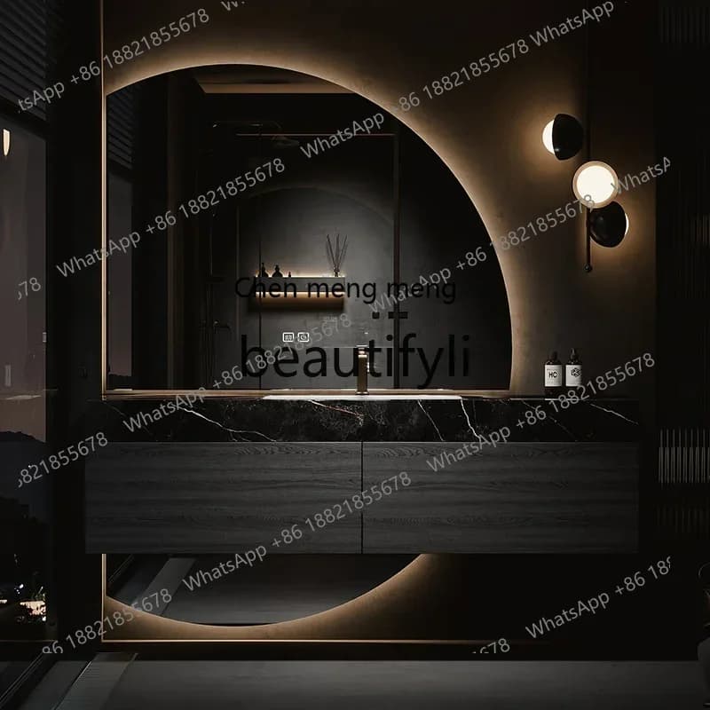 C Light luxury bathroom cabinet combination luxury stone seamless ceramic basin rock slab bathroom washstand cabinet