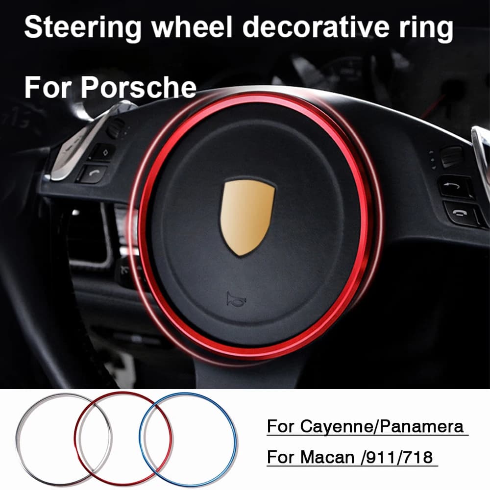 For Porsche Cayenne Panamera Macan 911 Aluminum Alloy Car Steering Wheel Ring Decoration Trim Ring