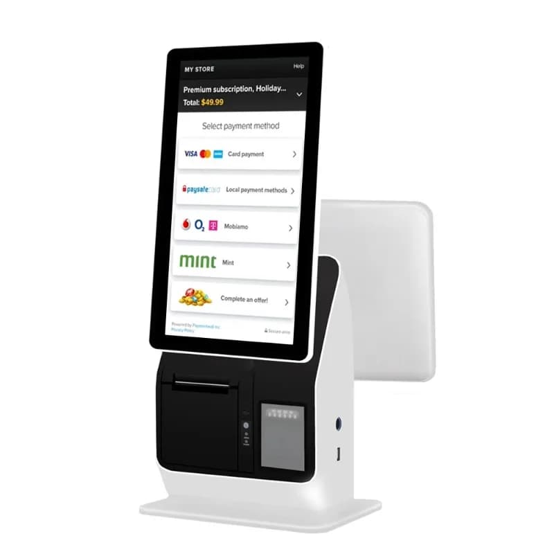 Self-Service Check-Out Kiosk Touchscreen Cash Register with Built-In Thermal Printer for Business Point of Sale Bill Machine