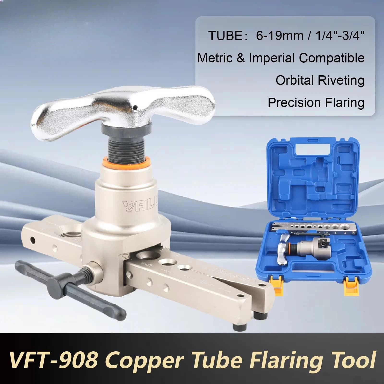 VFT-908 Copper Pipe Expander HVAC Tube Swaging Tool 6-19mm Metric and Imperial Size AC Refrigerant Line Expander