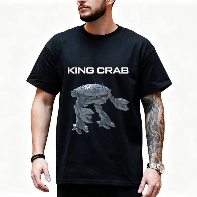 Retro MechWarrior 5 Mercenaries T‑Shirt Battletech Game Merch Graphic Print Tee Unisex 0731 king crab KGC-000 Gaming Top s-6xl