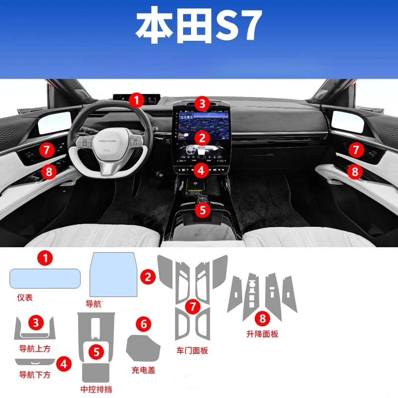 For 2025 Honda S7 Tpu Transparent Protector Film Car Interior Sticker Center Console Screen Car Interior Decor Accessories