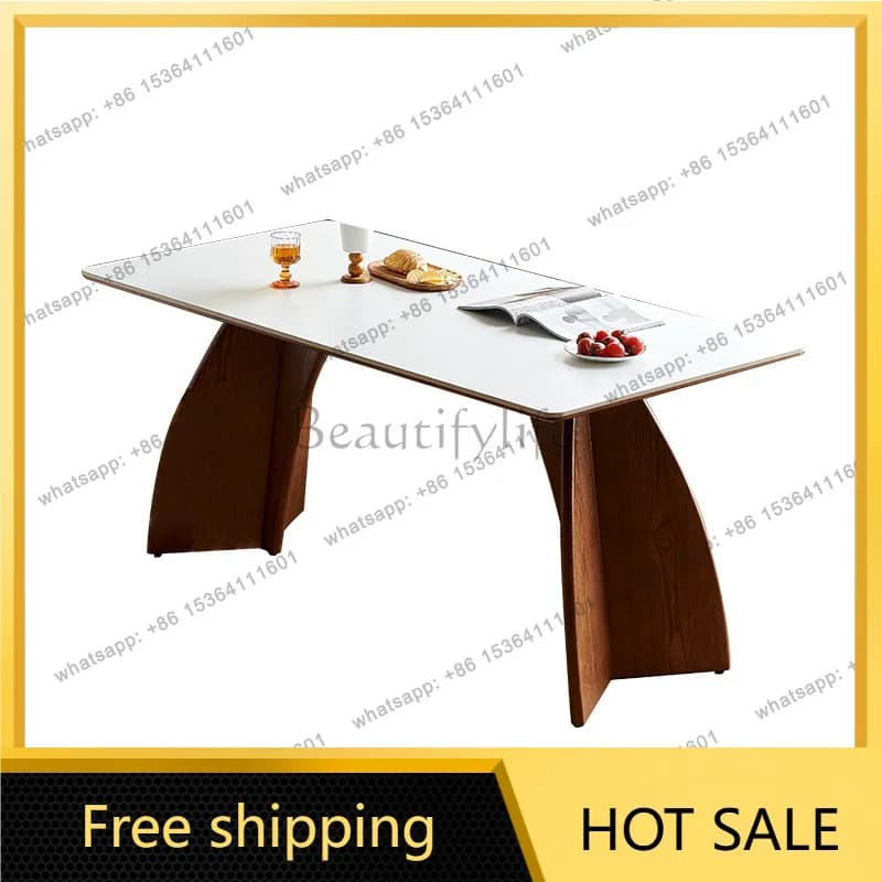 Solid wood dining table household small apartment medieval rock slab eating table
