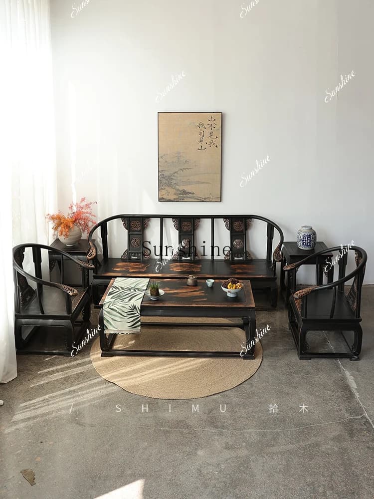 Living room solid wood Chinese antique and old large apartment office living room furniture  FT