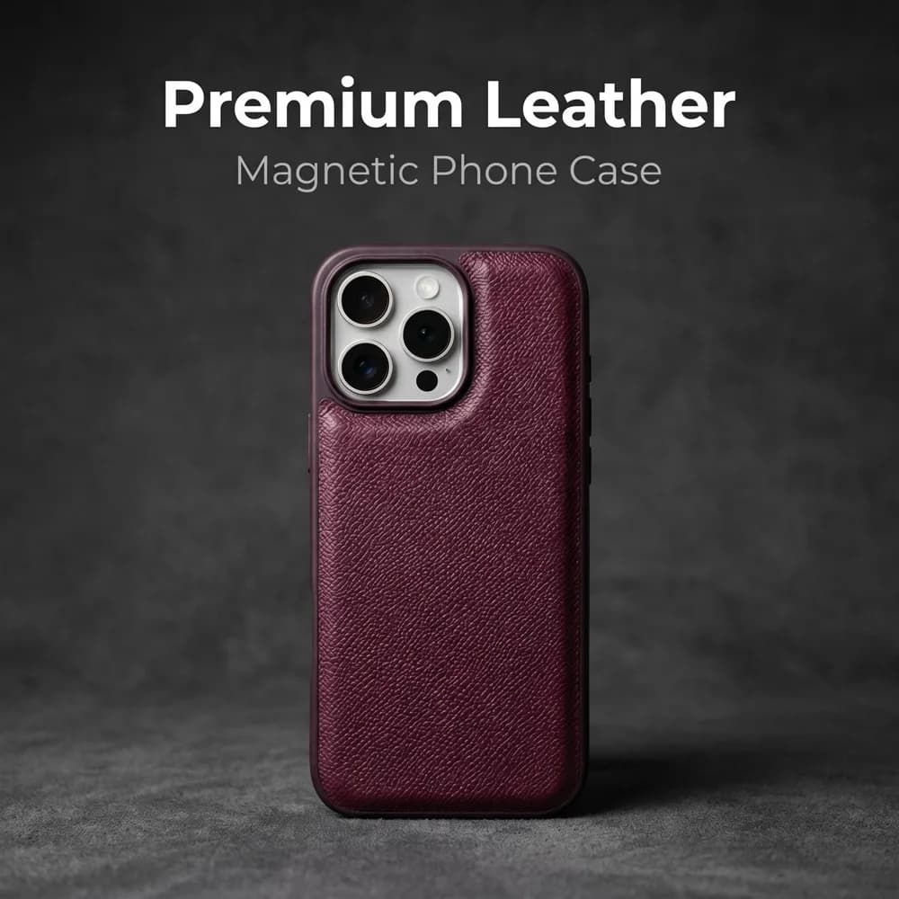 Premium Epsom Grain Magnetic PU Leather Phone Case For iPhone 18 17 16 Pro Max Luxury Business Shockproof Protective Cover