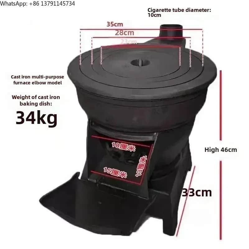 Rural Indoor Home Fire Stove Stove Chimeneas Fire Wood Heater Cast Iron Wood Coal Dual-purpose Heating StoveN