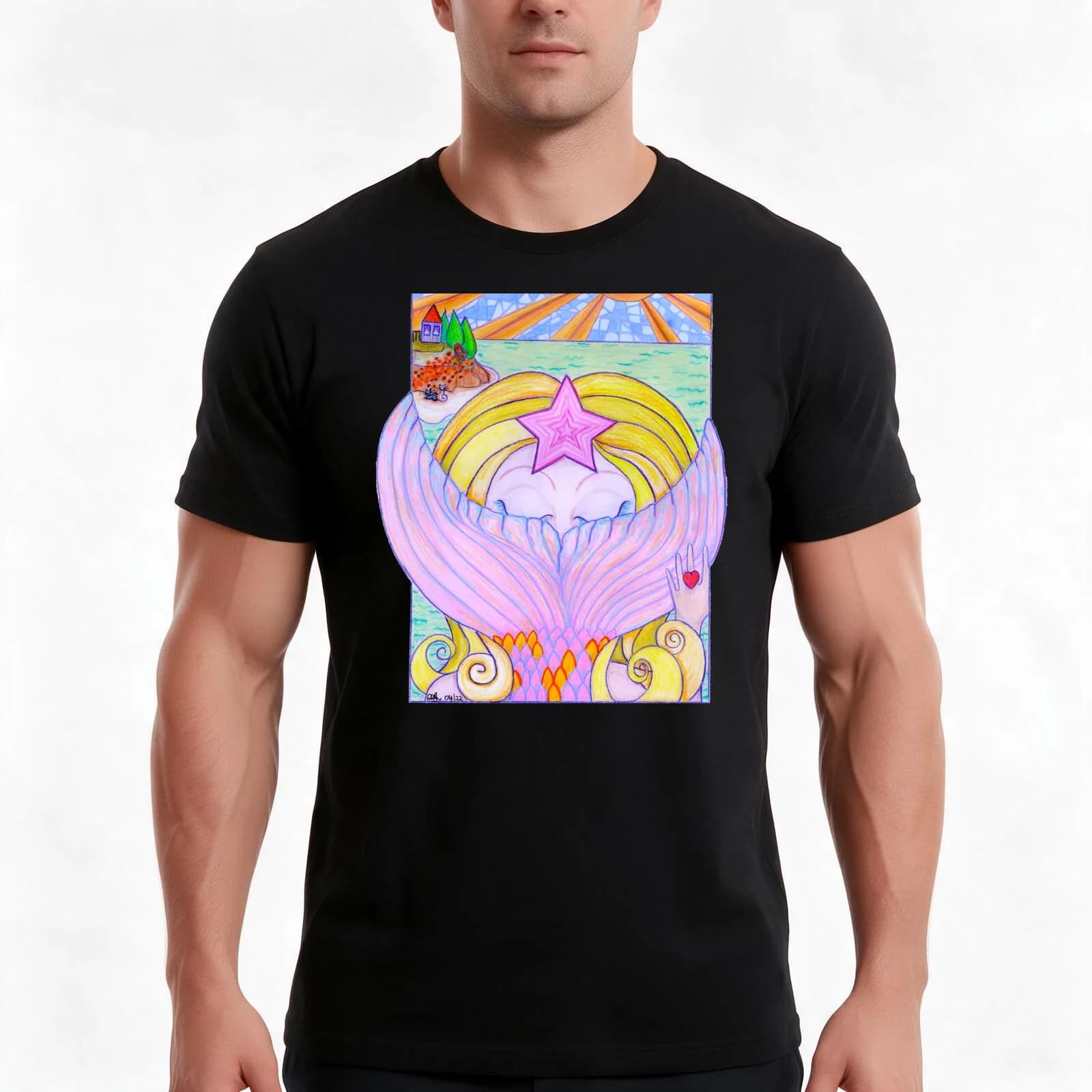 The Mermaid and The Bear T-Shirt, Summer Casual Cotton Tee, Oversized Streetwear Tops, Vintage Graphic Print, Unisex Men Women